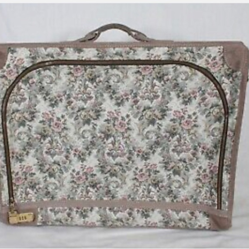 FRENCH LUGGAGE COMPANY Floral Tapestry & Suede 20” VINTAGE